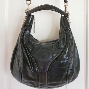 Gucci Snow Glam Black Patent Leather Medium Hobo